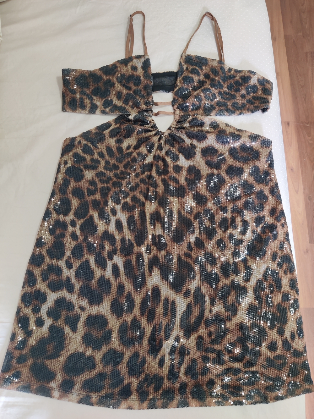 Urban Outfitters Sequin Leopard Print Cutout Mini Dress - Brown/Tan/Black
